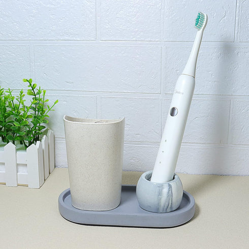 Small Ceramic Electric Toothbrush Holder Stand for Bathroom Vanity Countertop,Set of 2,Grey...