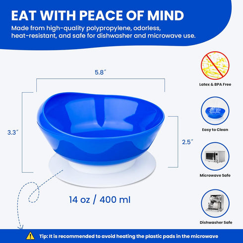2Pack Spill Proof Scoop Bowl with Non-Skid Suction Base, Adaptive Self-Feeding Dinnerware for Elderly and Disabled...