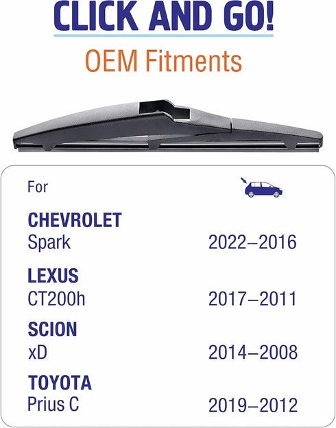 8 inch (8-A) Rear Wiper Blades Replacement for Toyota Prius 2019-2012 Prius C 2016-2012/Lexus CT 2017-2011/Scion xD 2014-2008 +More BACK Windshiel...