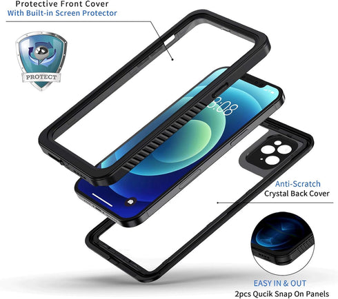 Lanhiem for iPhone 12 Pro Max Case, IP68 Waterproof Dustproof Shockproof Case with Built-in Screen Protector, Full Body Underwater Protective Clea...