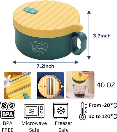 AI LOVE PEACE Microwave Ramen Soup Bowl - Instant Noodle Cooker for Dorm Room Essentials with Lid - Ramen Maker - Microwave Safe Bowls Ramen Cooke...