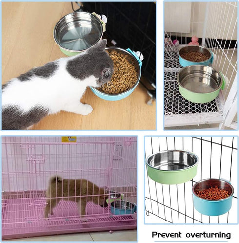Pet Hanging Bowl 2-in-1 Removable Stainless Steel Food Hanging Bowl for Puppy/Cat, Andiker Pet Bowl Hanging Cage Large Water Food Feeder for Dogs ...