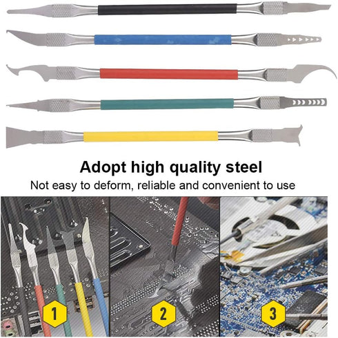 125 5pcs Dual Ends Metal Spudger Set, Professional Pry Opening Spudger, Mainboard Chip Disassemble Removal Accessories Kit for Mobile Phone(5X Bla...