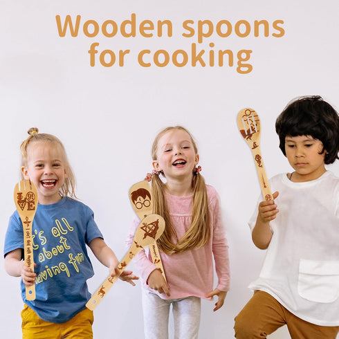 Harry Gifts for Women Kitchen Accessories Wooden Spoons for Cooking Utensils Set 7pcs Magic Wizard Spoon for Wedding&Housewarming-Wooden Spatula f...