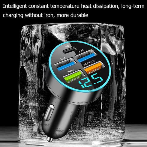 66W 5 Port Car Charger, 12-24V Quick Charge Automotive Fast Charging with USB PD Super QC 3.0 Cigarette Lighter Plug, Universal for SUV Truck RV 1...