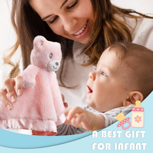 Bear Baby Security Blanket Soft Baby Lovey Fluffy Blanket for Girls Lovie Snuggle Toy Baby Cuddly Bear Stuffed Gift for Newborn Infants Pink 13.5 ...