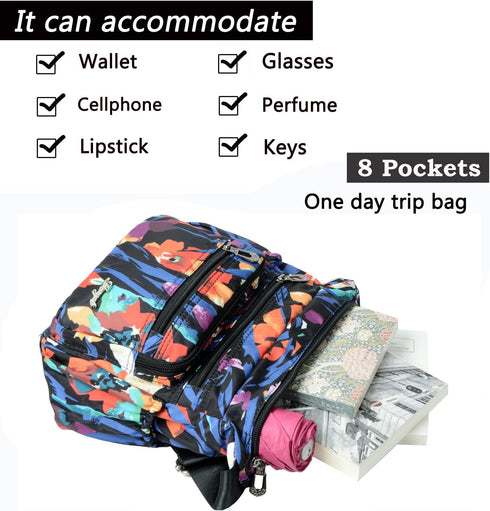 Nylon Floral Multi-Pocket Crossbody Purse Bags for Women Travel Shoulder Bag...