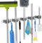 voze 5 Racks and 4 Hooks Mop and Broom Holder Wall Mount, Self Adhesive Heavy Duty Broom Organizer Storage Tool Racks for Kitchen Garden Laundry G...