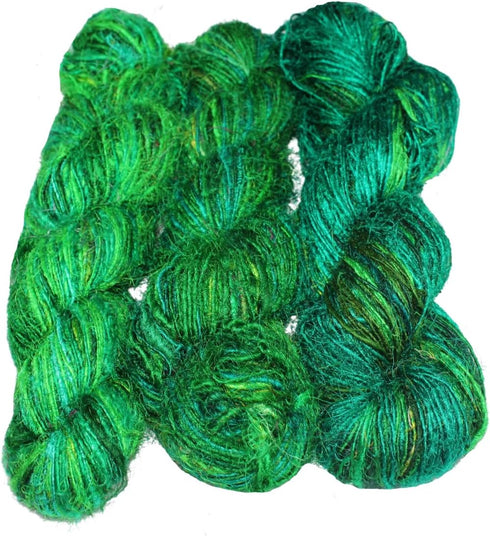 Premium Recycled Sari Silk Yarn - Ocean of Green Multicolour (120 Yards) - Eco Friendly Silk Sari Yarn......