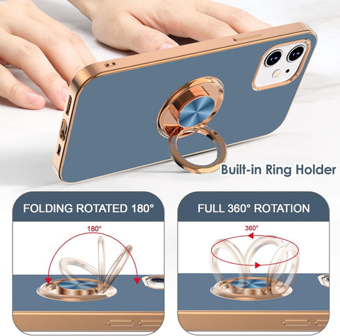 Hython Case for iPhone 12 Case & iPhone 12 Pro Case with Ring Stand, 360° Rotatable Ring Holder Magnetic Kickstand, Shiny Plating Rose Gold Edge S...
