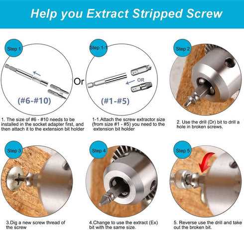 22pcs Damaged Screw Extractor Broken Screws and Bolt Stripped Remover Kit with Magnetic Extension Bit Holder & Socket Adapter...