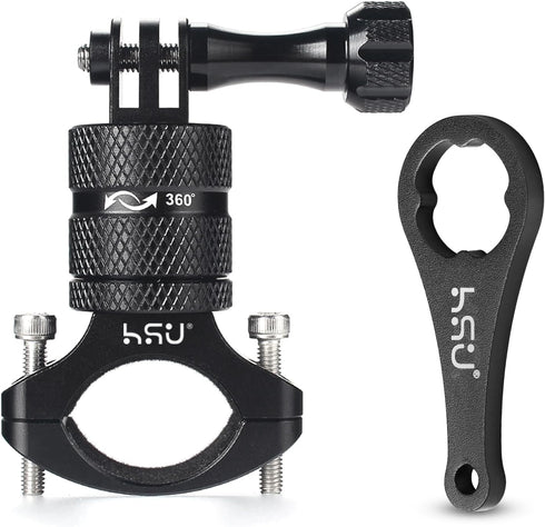 HSU Aluminum Bike Bicycle Handlebar Mount for GoPro Hero 12/11/10/9/8/7/6/5/4 Session AKASO Campark and Other Action Cameras, 360 Degrees Rotary M...