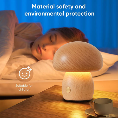 Wooden Mushroom Lamp, Portable Cordless Small Lamp, Rechargeable Battery Operated Lamp,Stepless Dimming, Night Light for Birthday Gifts...