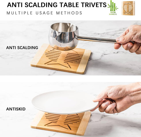 4pcs Bamboo Trivets for Hot Dishes, 6x6 inch Fish-Shaped Wood Hot Pads for Countertops and Kitchen, Decorative Trivets for Hot Pots and Pan, Versa...