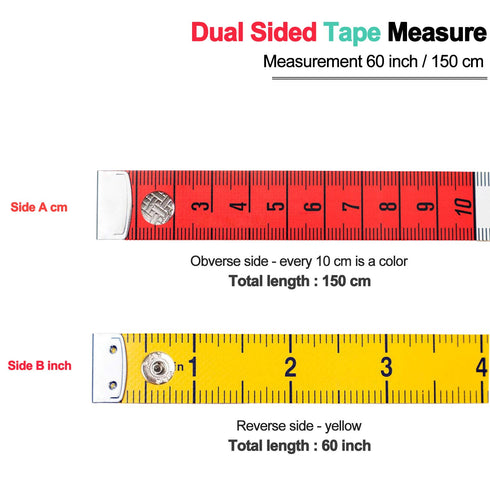 Tape Measure Measuring Tape for Body Fabric Sewing Tailor Cloth Knitting Home Craft Measurements,60-inch/150-cm Soft Multicolor Tape Measure Body ...