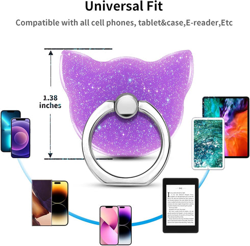 Bling Glitter Phone Grip, Cat Cell Phone Ring Holder Stand Purple for Women Girls, Compatible with Smartphone, Tablet, E-Reader, Etc (PU) (Cat PU)...