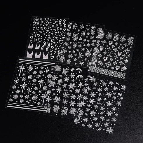 6 Sheets White Glitter Snowflakes Christmas Nail Art Stickers Decals Self-Adhesive Pegatinas Uñas Nail Supplies Nail Art Design Decoration Accesso...