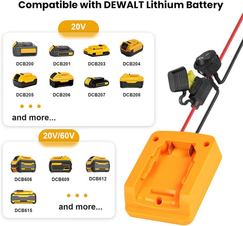 Power Wheel Battery Adapter Compatible with Dewalt 20V Battery Converter Kit with 14 AWG Wire, Fuse and Wire Terminals, Power Wheels Battery Conne...