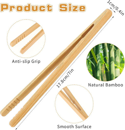 4 Pieces Toaster Tongs, 7 Inch Bamboo Tongs Anti-Slip Wooden Cooking Tongs Small Kitchen Tongs for Serving Food Toaster Fruits Bread Pickles Barbe...
