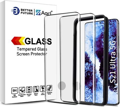 AACL Screen Protector for Samsung Galaxy S21 Ultra 5G,6.8 Inch,Curved Tempered Glass,Compatible with Ultrasonic Fingerprint Scanner,2 Pack,Black.....