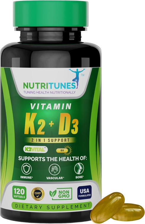 Vitamin K2 + D3 (120 Softgels) - Vitamin D3 K2 Supplement - Supports Cardiovascular & Bone Health - Non-GMO - Allergen-Free - 120 Softgels...