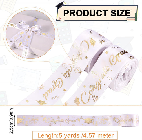 2 Rolls Graduation Ribbon, 0.98in x 5 Yards Congrats Grad Ribbon Class of 2024 Hot Stamping Decorative Graduation Ribbon for Gift Wrapping Leis Ce...