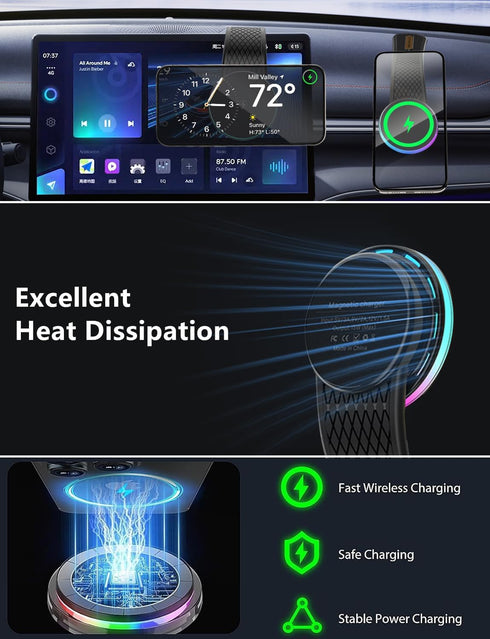 for MagSafe Car Mount Charger, DIY Flexible Dashboard Magnetic Wireless Car Charger, 15W Fast Charging for MagSafe Car Charger, Magnetic Car Phone...