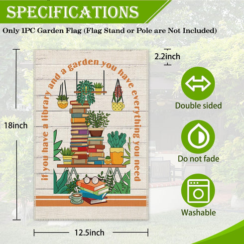 If You Have A Library And A Garden Welcome Garden Flag, 12 x 18 Inch Double Sided Holiday Outdoor Farmhouse Lawn Decor Flag, Funny Yard Flag for B...