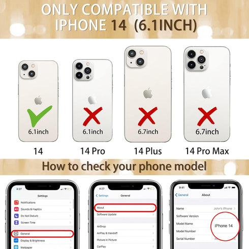 Petitian for iPhone 14 Case, Cute Women Girls Gold Butterflies Designed Phone Cases for iPhone 14, Girly Gold Plating Phone Cover for 14 with Came...