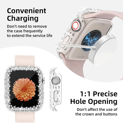 Bling Bumper Case Women Compatible with Apple Watch 45mm Full Diamond Protective Face Cover PC Frame Protector Accessories for iWatch Series 7/8/9...