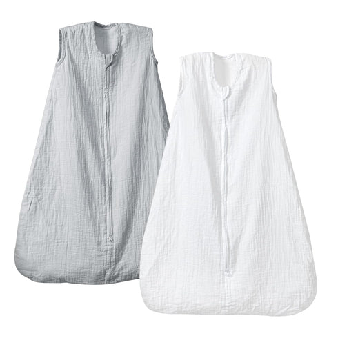 PHF 100% Muslin Cotton Baby Sleep Sacks, 0-6 Months Sleep Sack with 2-Way Zipper, 2 Pack Cooling Unisex 0.5 TOG Breathable Small Size Sleeveless B...