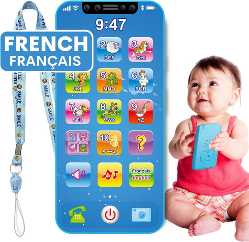 Baby Phone Toy English & French Learning for Toddlers 1 2 3 Years Old, Learn French Francais ABC Numbers Animal Sounds, Interactive Bilingual Cell...
