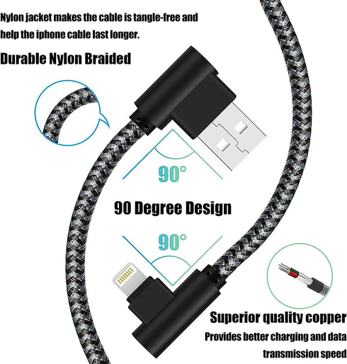 iPhone Charger 1Ft MFi Certified Short Lightning Cable Braided 90 Degree Elbow Charging Cable Compatible with iPhone 14 13 12 11 Pro X XS XR 8 Plu...