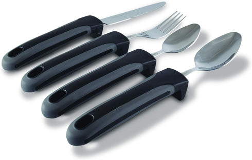 Adaptive Eating Utensils by Celley for Parkinson's, Arthritis, MS, Elderly, Hand Tremors, Handicapped | 4pc Easy Grip Silverware Stainless Steel K...