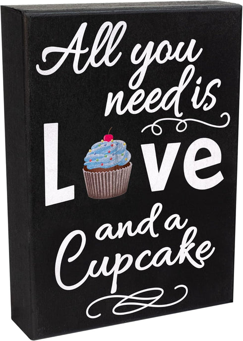 JennyGems All You Need is Love and a Cupcake Wooden Sign, Bakery Signage and Decor, Gift for Cupcake Lovers, Made in USA...