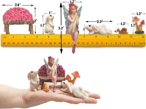 Fairy Garden Accessories, Fairy Garden Kit- Fairies, Rabbits & Mushroom- 6Pcs Mini Figurines & Ornaments Set Decor for Outdoor or House Home Dollh...