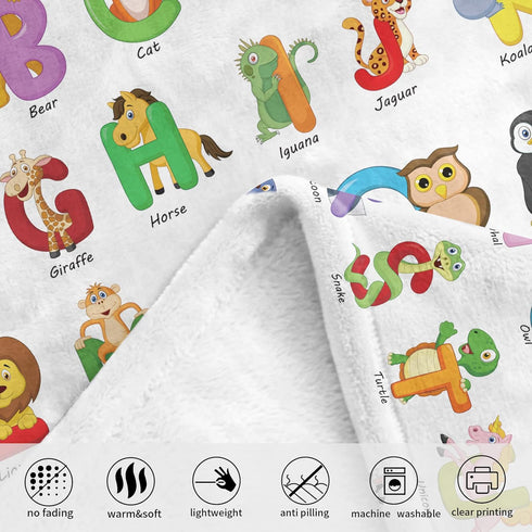 Animal Baby Blanket for Kids, 26 Letters Animal Blankets for Toddler Girls Boys, 40x50 Inches Wild Animal Baby Nursery Blanket, Soft Fleece Throw ...