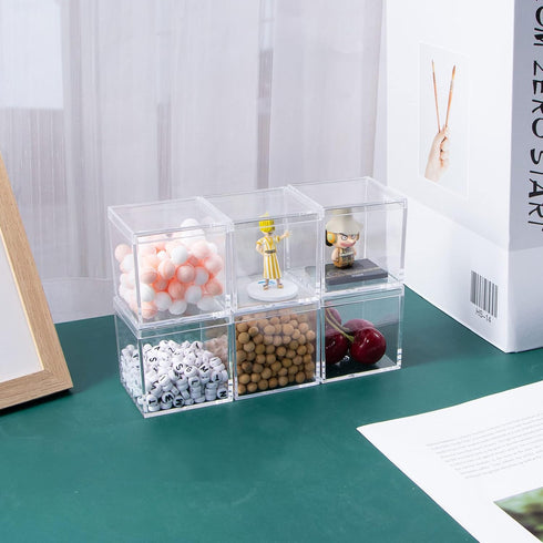 6 Packs Clear Acrylic Plastic Box, Acrylic Boxes with Lids, Small Square Plastic Containers 2.1''×2.1''×2.2'', Plastic Square Boxes for Candy, Pil...