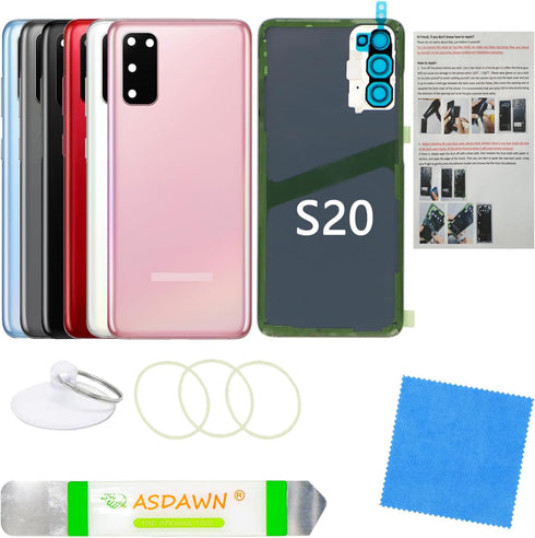 Galaxy S20 Rear Back Glass Replacement with Pre-Installed Camera Lens + All The Adhesive + Installation Manual + Repair Tool Kit for Samsung Galax...