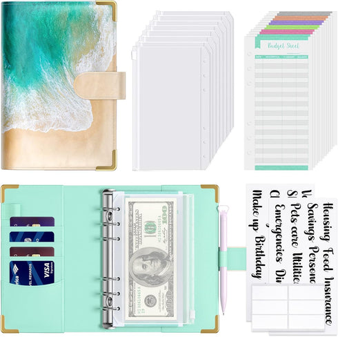 Budget Binder, A6 Binder Money Organizer for Cash, Budget Binder with Zipper Envelopes System, Money Saving Binder Cash Stuffing Envelopes for Bud...