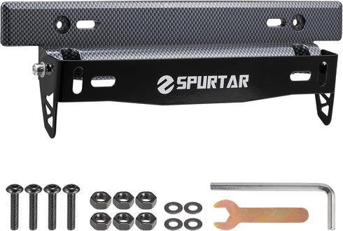 Spurtar License Plate Frames, Adjustable Front Car License Plate Holder Includes Screws and Nuts (Black)...