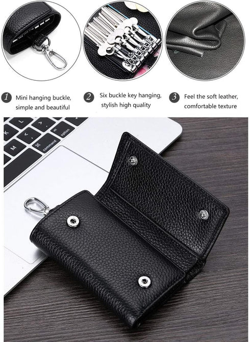 RuoFeng Keychain Key Holder Ring with 6 Hooks Snap Closure (Black)...