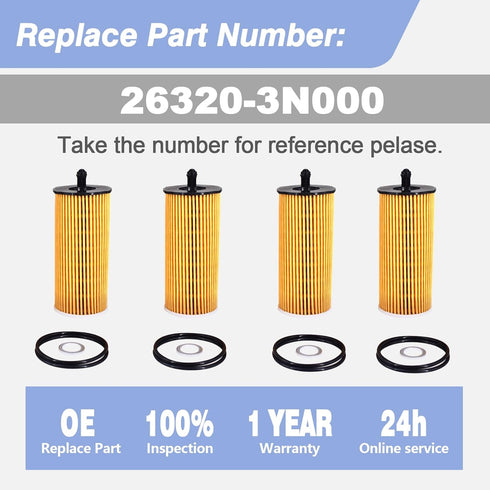 26320-3N000 4pcs Engine Oil Filter with O-rings and Drain Plug Gaskets Fits for 2021-2024 Kia Carnival 3.5L...