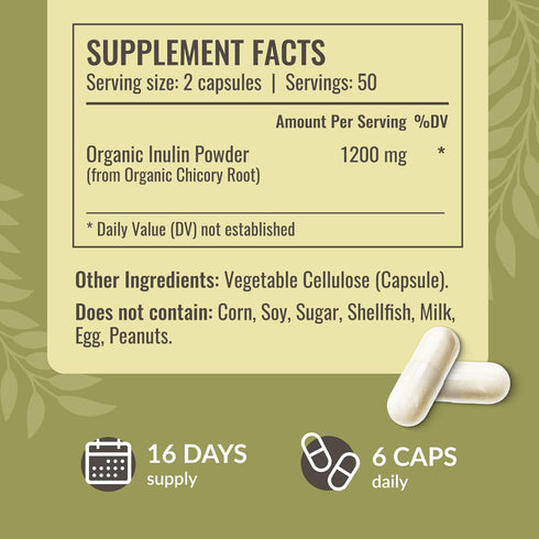 HERBAMAMA Inulin Powder Capsules 1200mg - Digestive Support & Gut Cleanse with Inulin Prebiotic Fiber - Vegan, Non-GMO Chicory Root Powder Supplem...