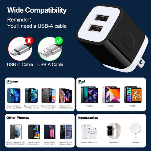USB Wall Charger, Charging Blocks, 3Pack 2.1A/5V Charger Box Charging Cube Travel Plug Outlet Adapter for iPhone 15 14 13 12 11 Pro Max XR XS X,Sa...