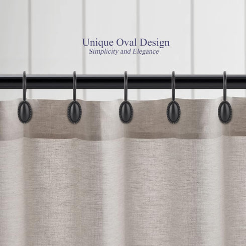Shower Curtain Hooks, Set of 12, Black, Zinc, Rust Resistant, Decorative, Matte Black, Regular Size, Suitable for Standard Straight or Curved Show...