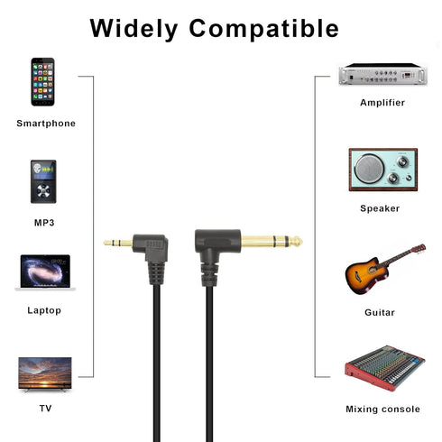 90 Degree 1/8 to 1/4 Stereo Audio Cable, Right Angle 3.5mm TRS Male to 6.35mm TRS Male Aux Cord for Guitar, Keyboard Piano, Laptop, Speaker and Am...