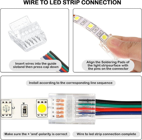 RGB LED Light Strip Connectors 20 Waterproof LED Adapter Connectors Transparent Solderless LED Light Strip Connectors for Strip Light Unwired Gapl...