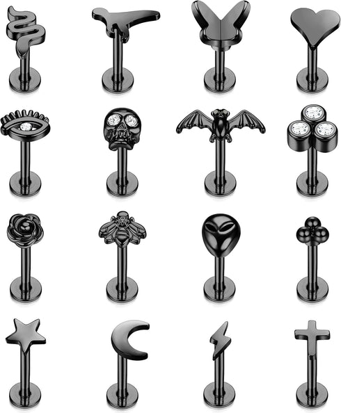 Tragus Piercing Jewelry for Women Men 16G 6MM 8MM Helix Cartilage Conch Earring Stud Stainless Steel Internally Threaded Medusa Lip Monroe Ring La...