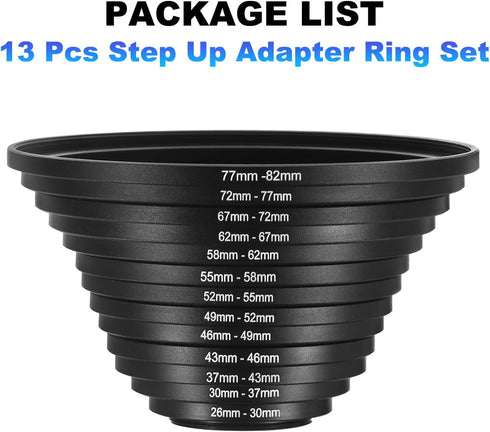 PATIKIL 13pcs Step Up Ring, Camera Lens Filter Adapter Ring Aluminum Filter Ring Adapter Set for Camera Lens Hood, 72-77MM, 77-82MM...